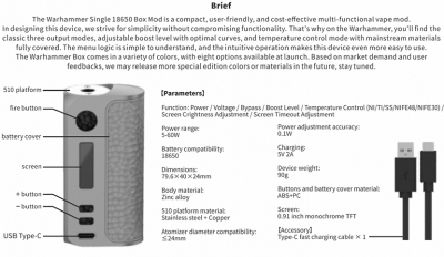 BP MODS Warhammer Single 18650 60W боксмод (Black)